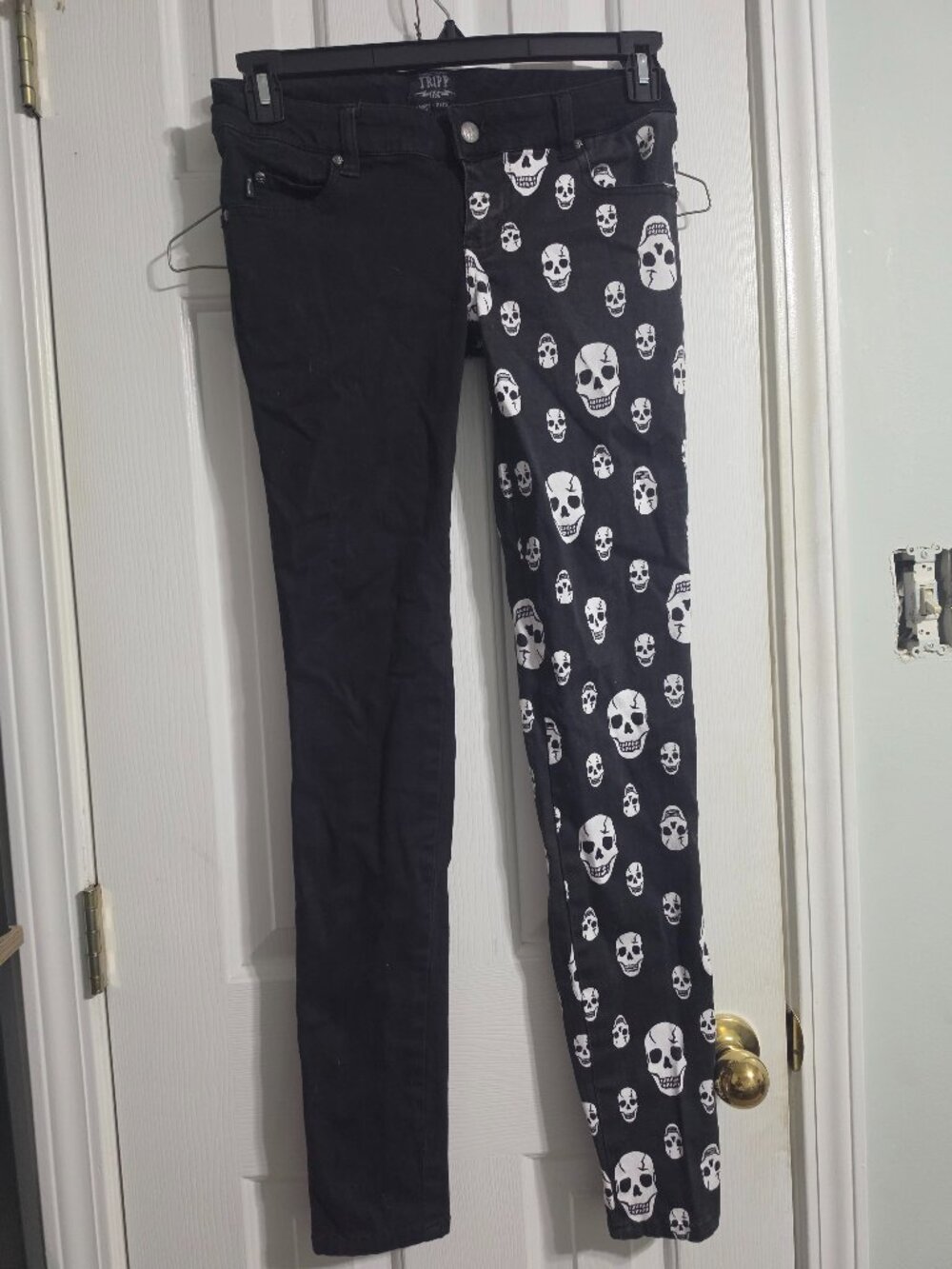 TRIPP NYC Split Black and White Skulls Skinny Jeans